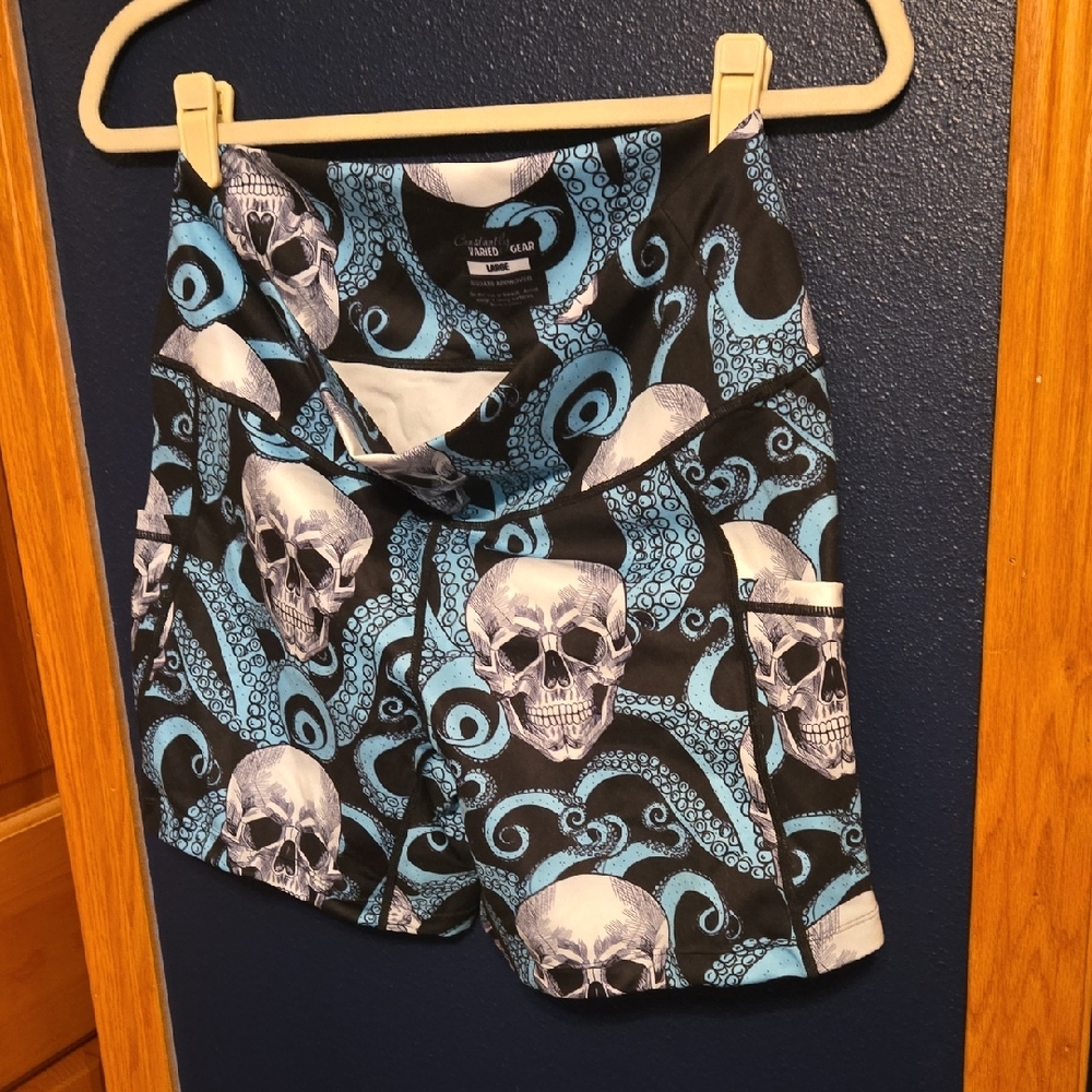 Retired Constantly Varied Gear Blue and Black Skull Athletic Shorts 5"